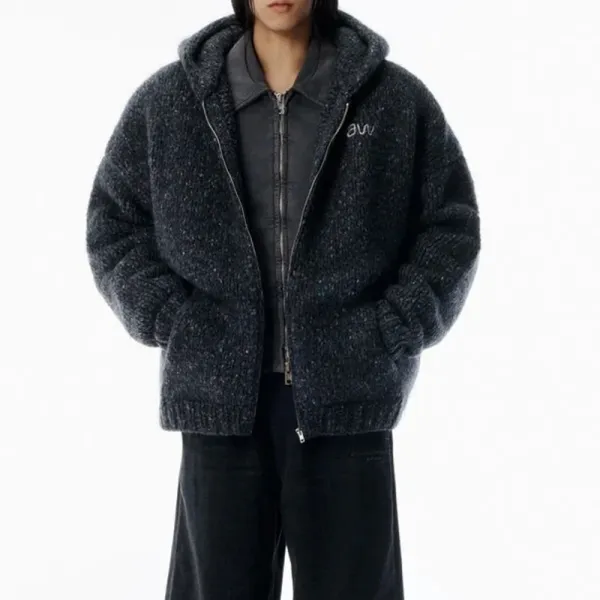 Awake NY Knit Hooded Jacket Charcoal Gray Outerwear - 1