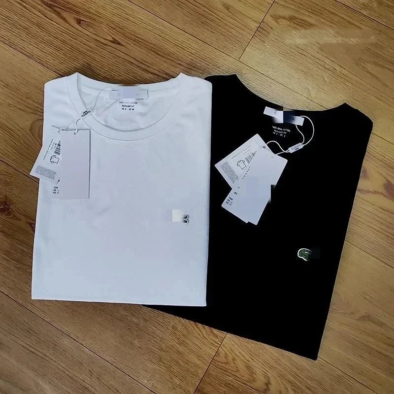 Lacoste White and Black Round Neck T-Shirts