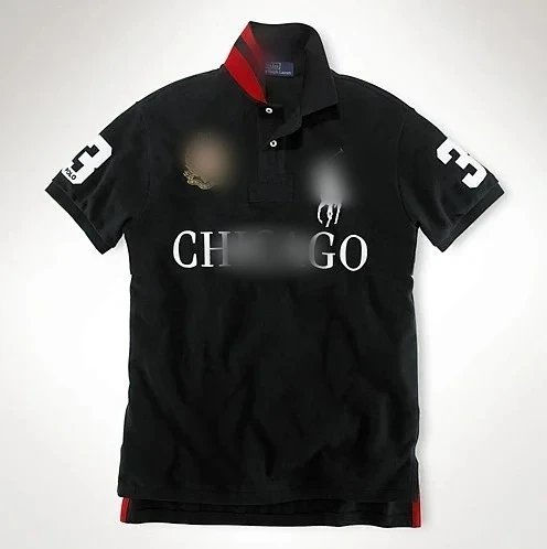 Ralph Lauren Black Polo with Chicago Text and Number 3 on Sleeves