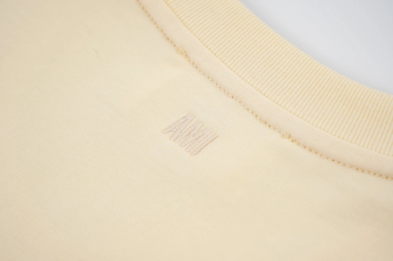 Ami Paris Heart Logo Embroidered Yellow T-Shirt - 4