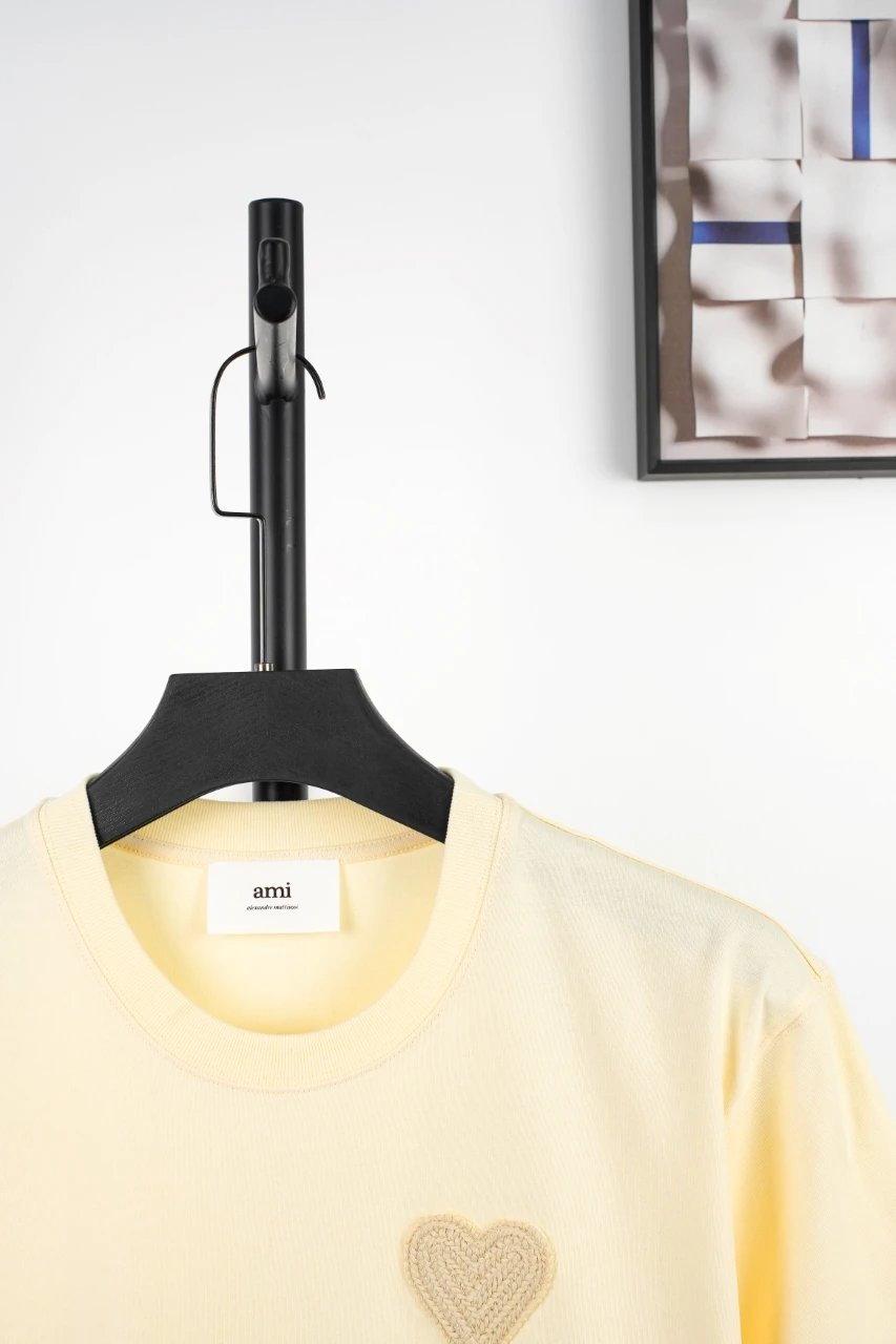 Ami Paris Heart Logo Embroidered Yellow T-Shirt - 9