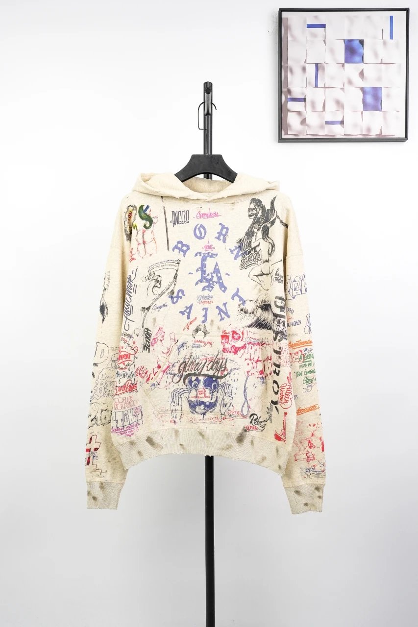 Gallery Dept x Born X Raised Distressed Graffiti Hoodie Beige - 3