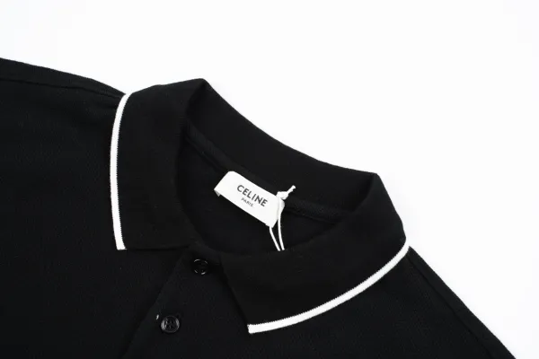Celine Triomphe Logo Black Polo with White Trim Polo Shirt - 8