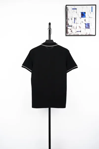 Celine Triomphe Logo Black Polo with White Trim Polo Shirt - 10