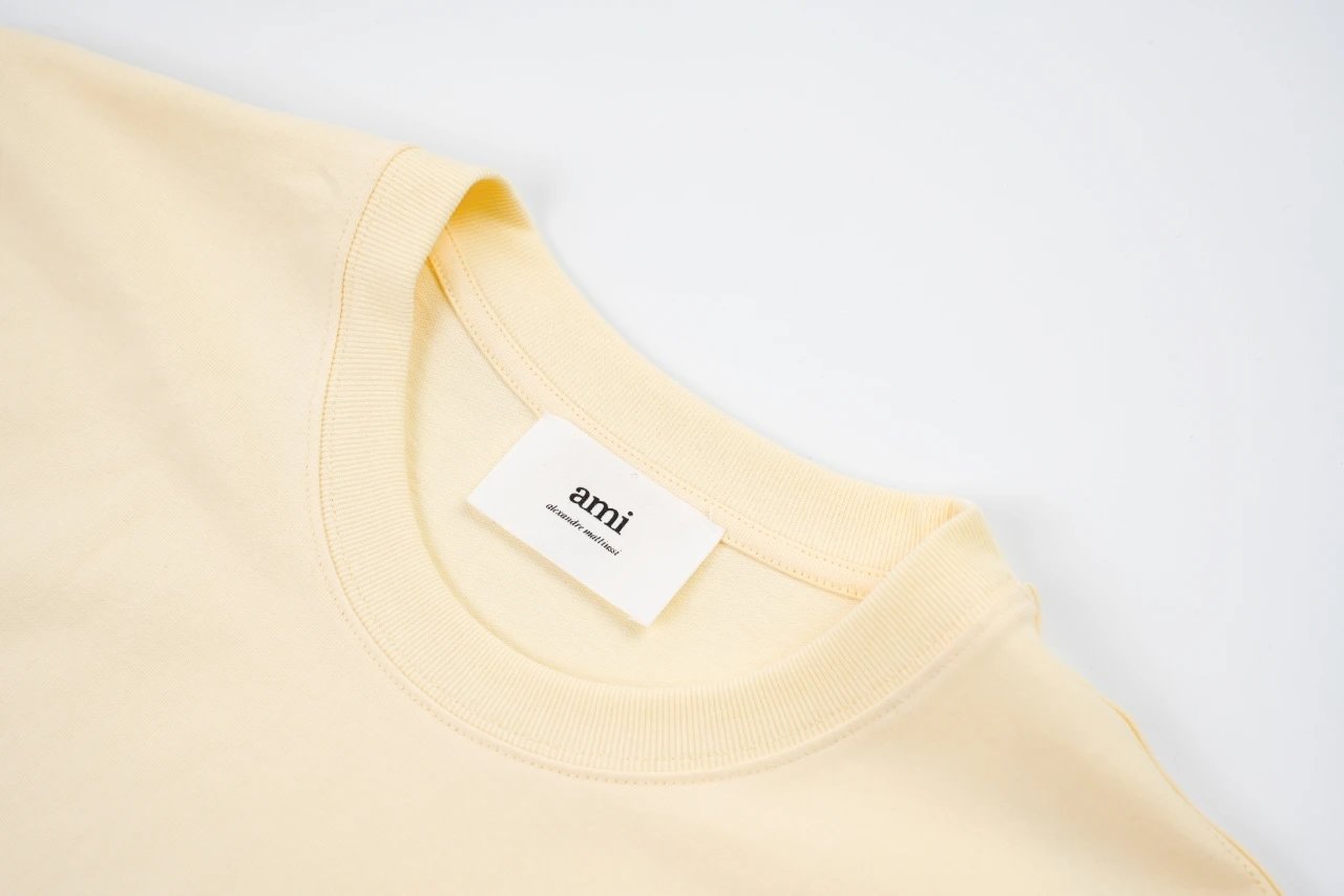 Ami Paris Heart Logo Embroidered Yellow T-Shirt - 8