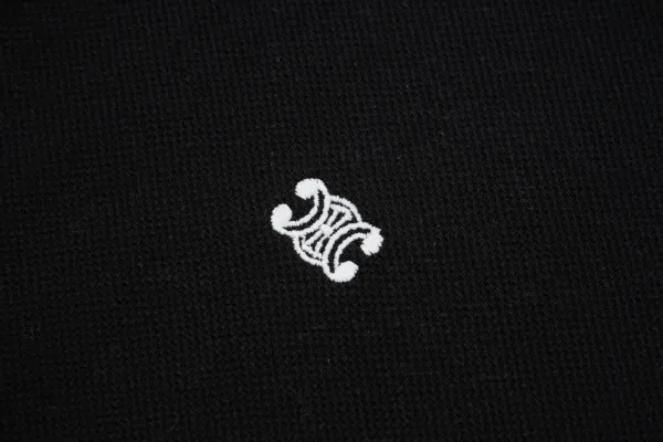 Celine Triomphe Logo Black Polo with White Trim Polo Shirt - 7