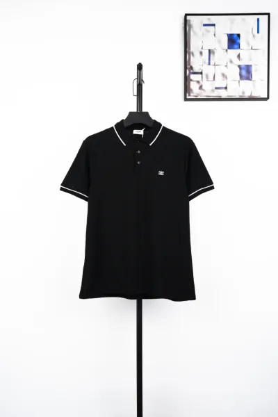 Celine Triomphe Logo Black Polo with White Trim Polo Shirt - 1