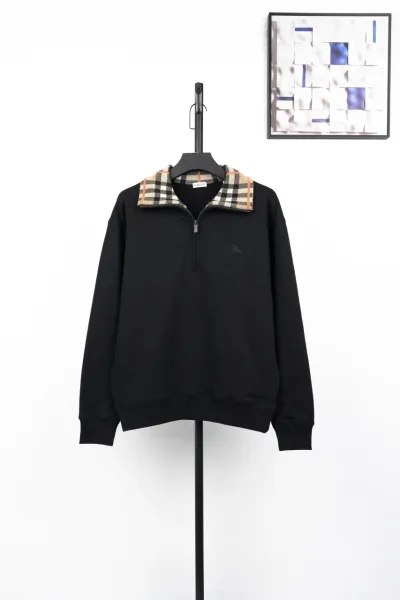 Burberry Half-Zip Sweatshirt with Iconic Check Collar Black - 3