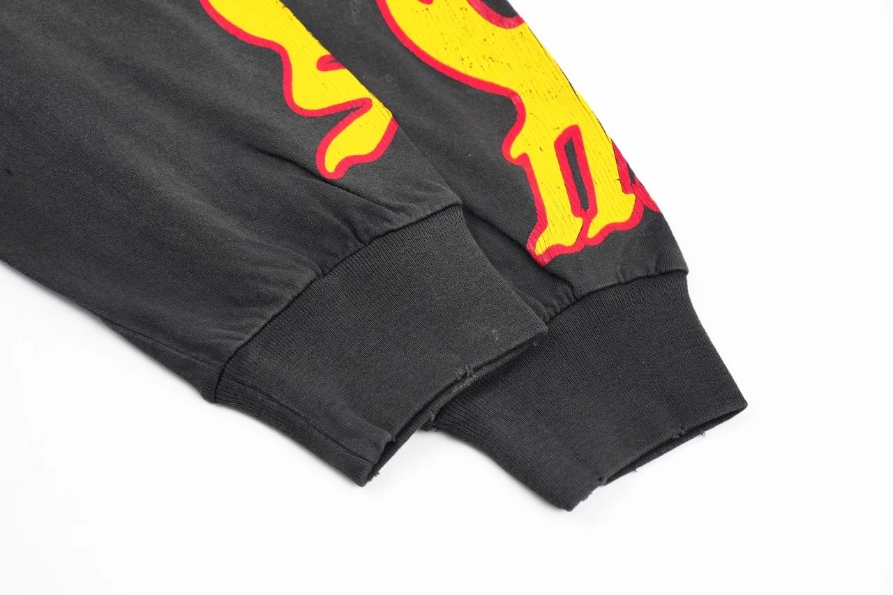 Design Soul On Fire Flame Print Long Sleeve T-Shirt Black - 5