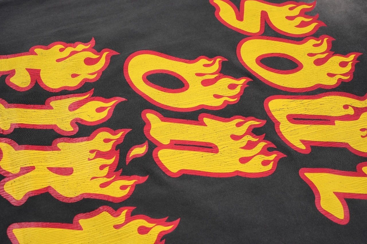 Design Soul On Fire Flame Print Long Sleeve T-Shirt Black - 7
