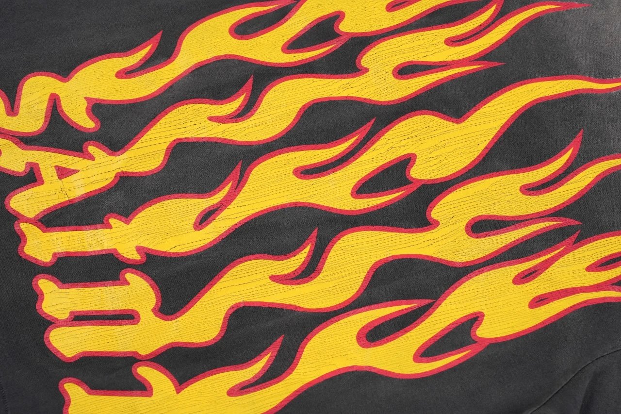 Design Soul On Fire Flame Print Long Sleeve T-Shirt Black - 4