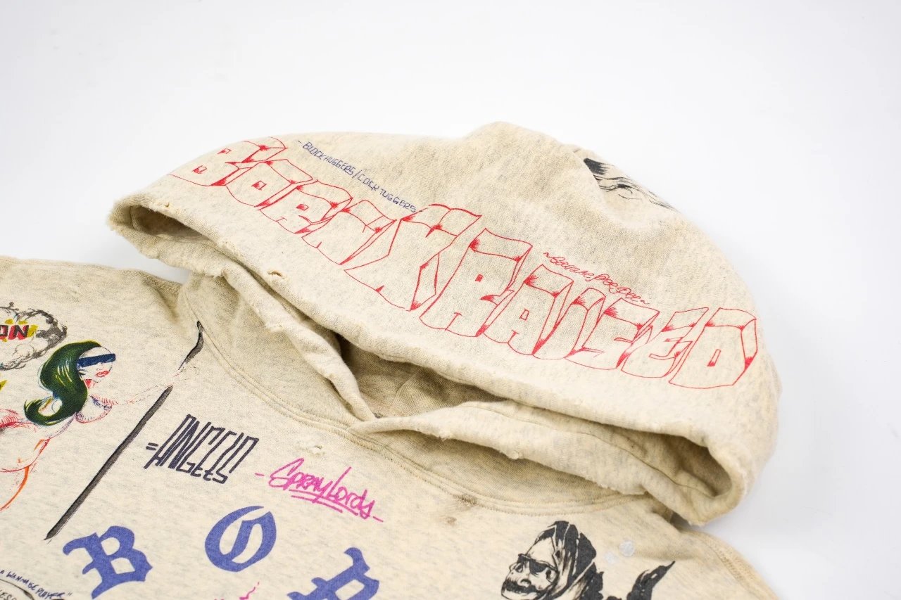 Gallery Dept x Born X Raised Distressed Graffiti Hoodie Beige - 6