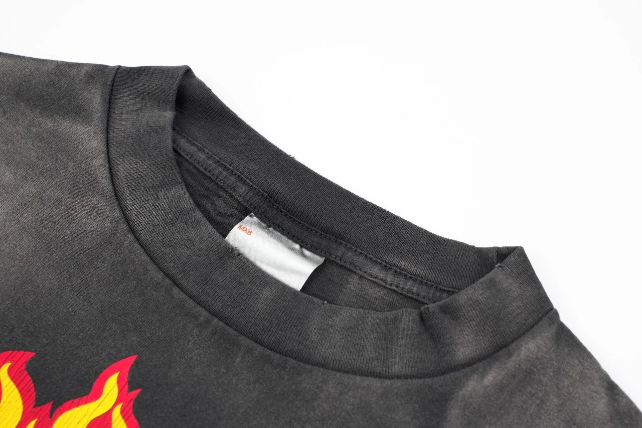 Design Soul On Fire Flame Print Long Sleeve T-Shirt Black - 8