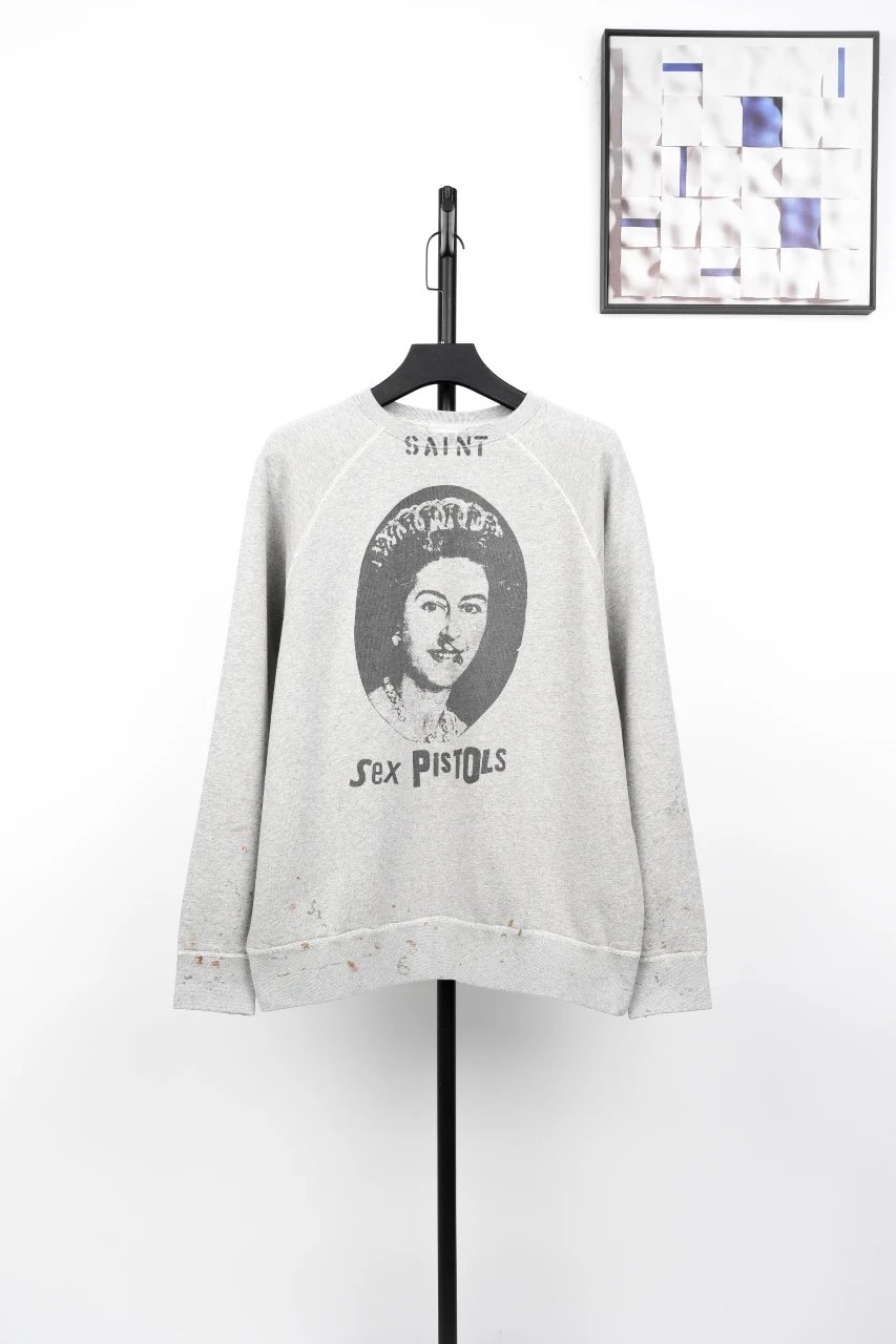 Saint Laurent x Sex Pistols Queen Elizabeth II Graphic Sweatshirt Gray Hoodie - 3