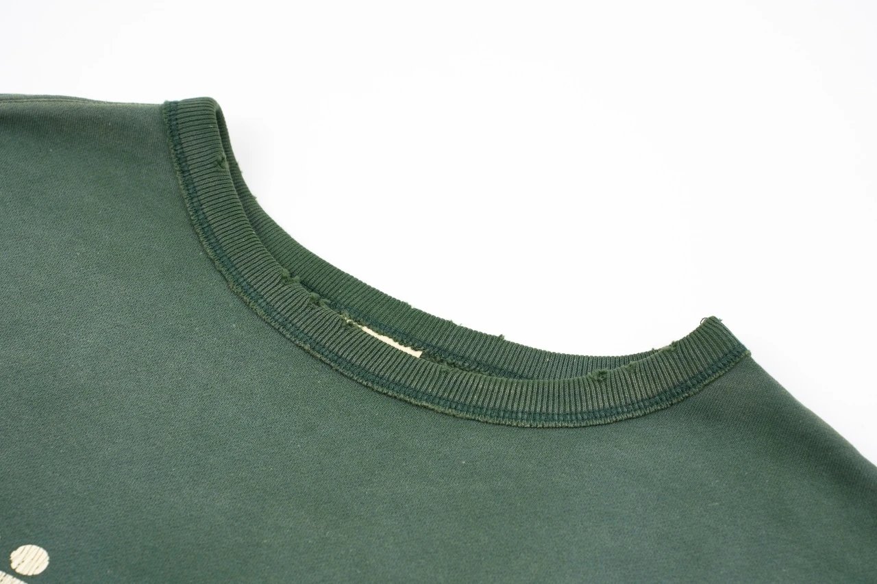 Design Saint-Mx6 Distressed Oversized Sweatshirt Olive Green Hoodie - 7