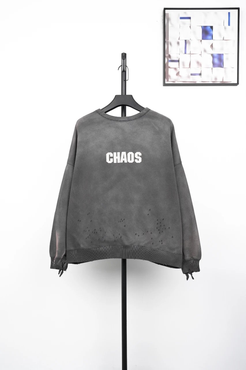 Design Saint-Mx6 Distressed Oversized Sweatshirt Olive Green Hoodie - 14