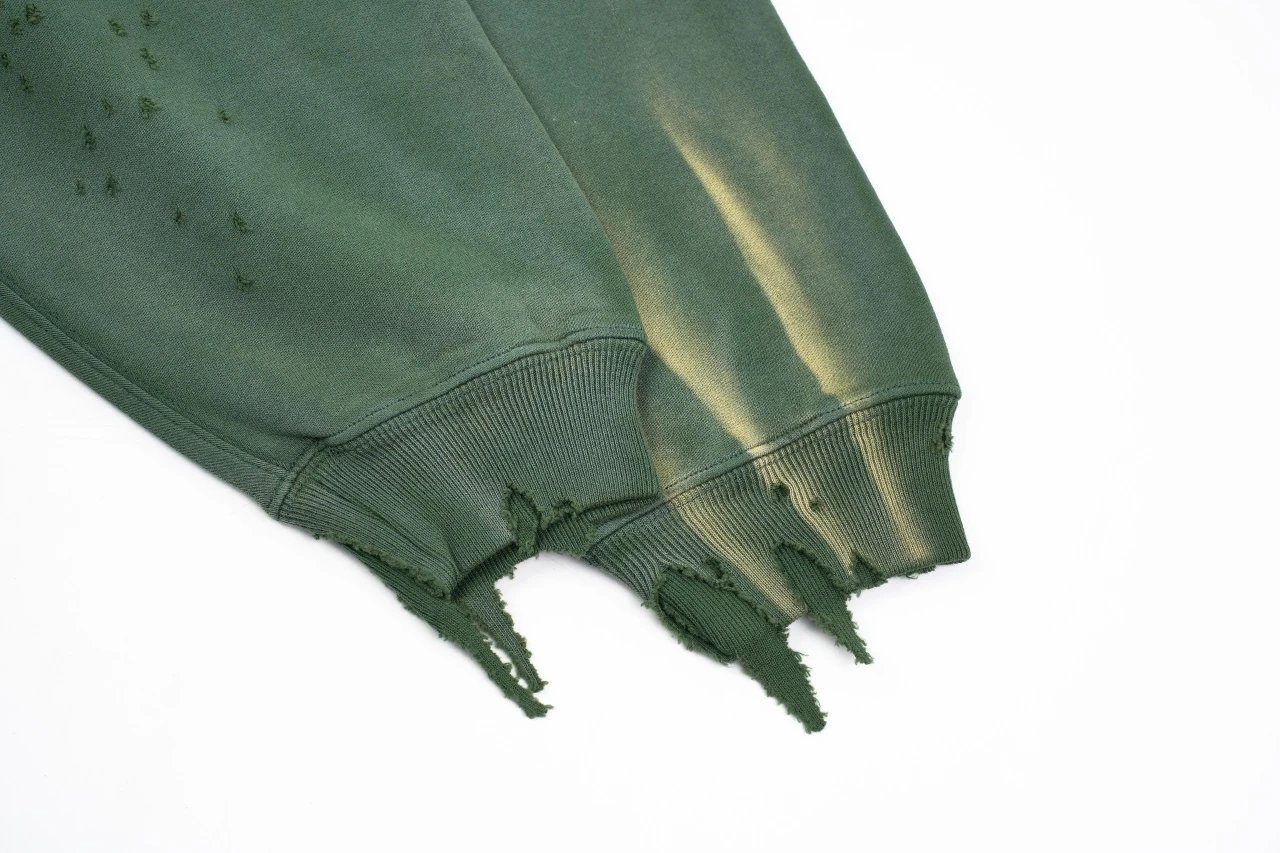Design Saint-Mx6 Distressed Oversized Sweatshirt Olive Green Hoodie - 10