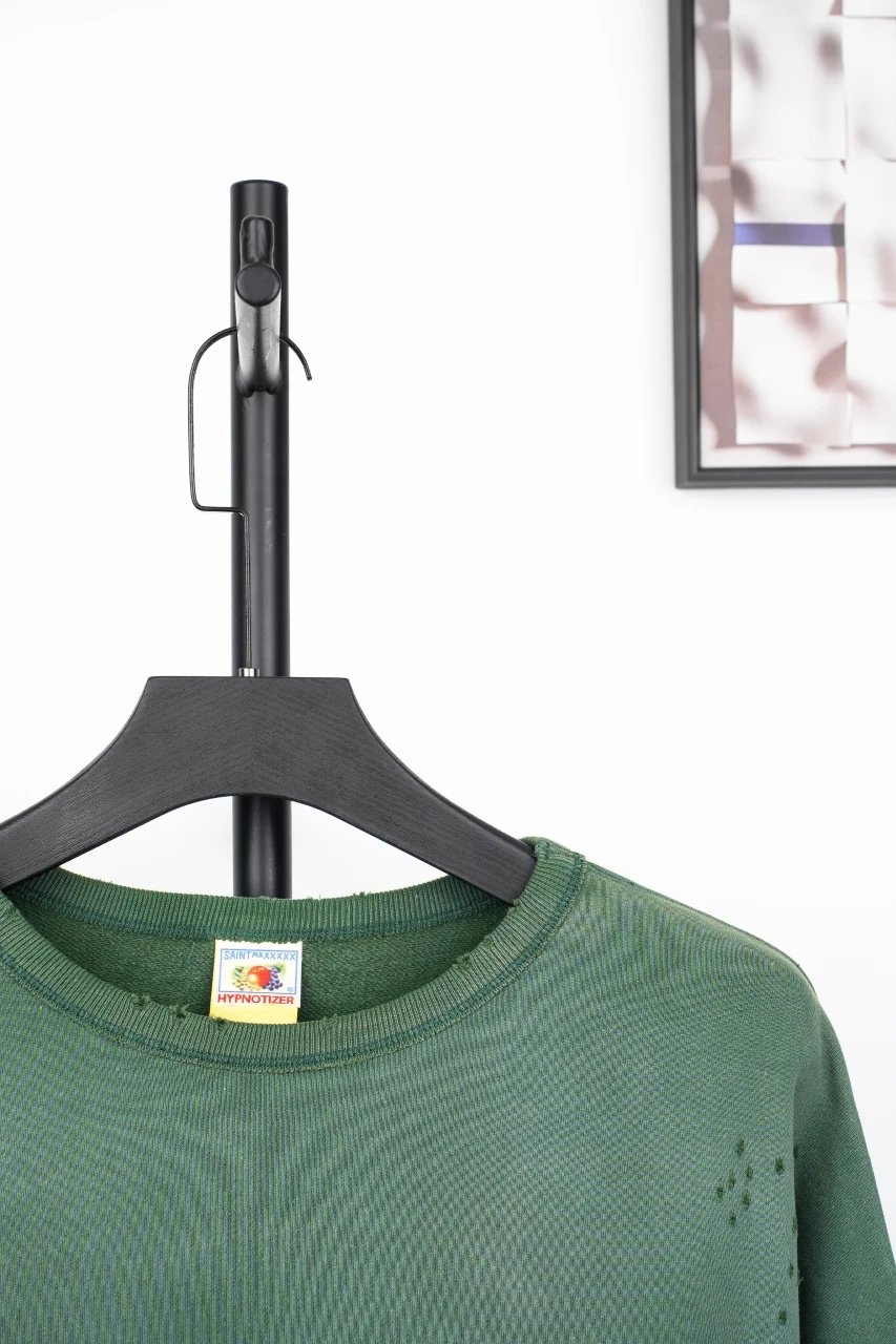 Design Saint-Mx6 Distressed Oversized Sweatshirt Olive Green Hoodie - 6