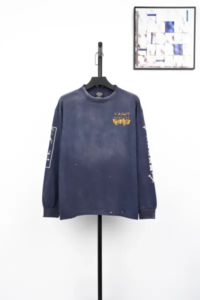 Design Long Sleeve Tee with Gold Graphic Print Navy T-Shirts - 3