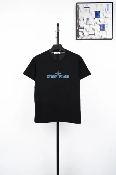 Stone Island Logo Embroidered Black T-Shirt - 1