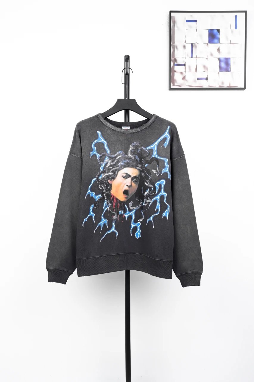 Design Medusa Lightning Graphic Oversized Sweatshirt Hoodie - 3
