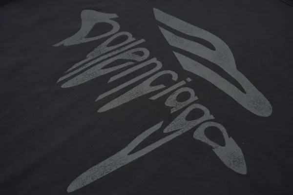 Balenciaga Distressed Logo Print Black T-Shirt - 7