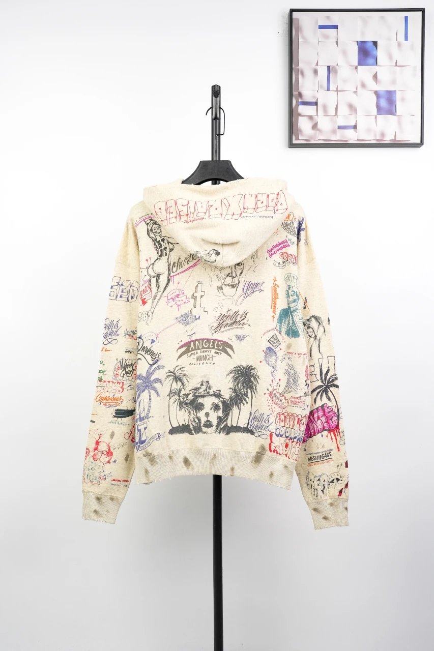 Gallery Dept x Born X Raised Distressed Graffiti Hoodie Beige - 4
