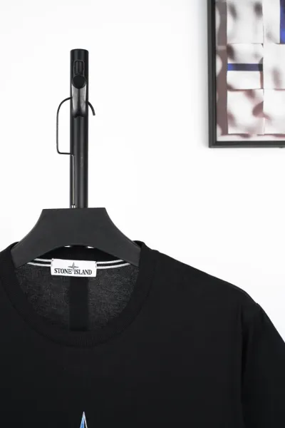 Stone Island Logo Embroidered Black T-Shirt - 10