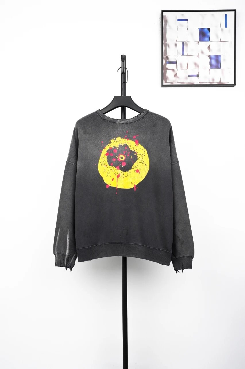 Design Smiley Face Distressed Black Hoodie - 10