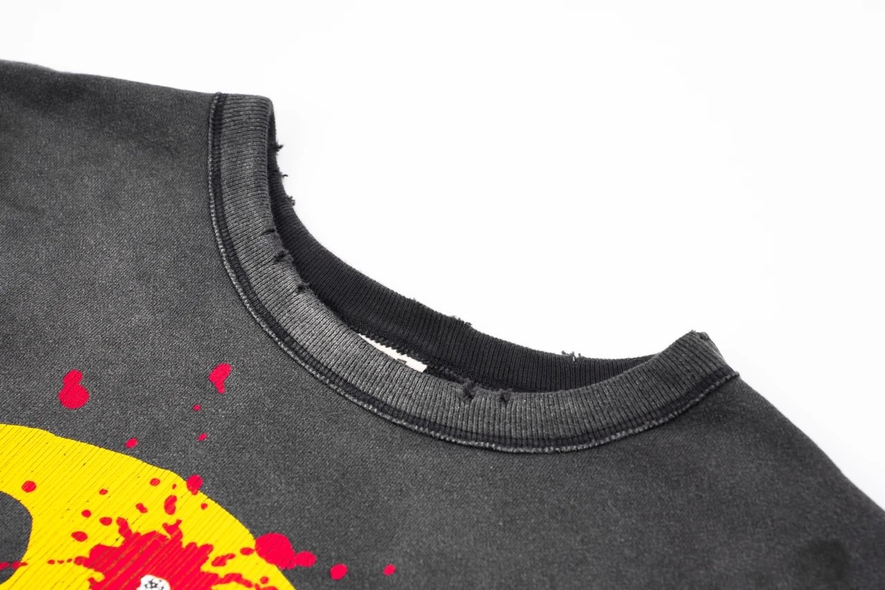 Design Smiley Face Distressed Black Hoodie - 8