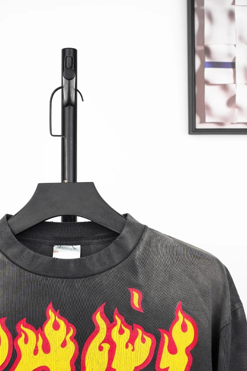 Design Soul On Fire Flame Print Long Sleeve T-Shirt Black - 9