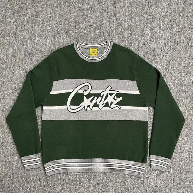 Corteiz Knitwear Striped logo crewneck knit sweater product detail image 5