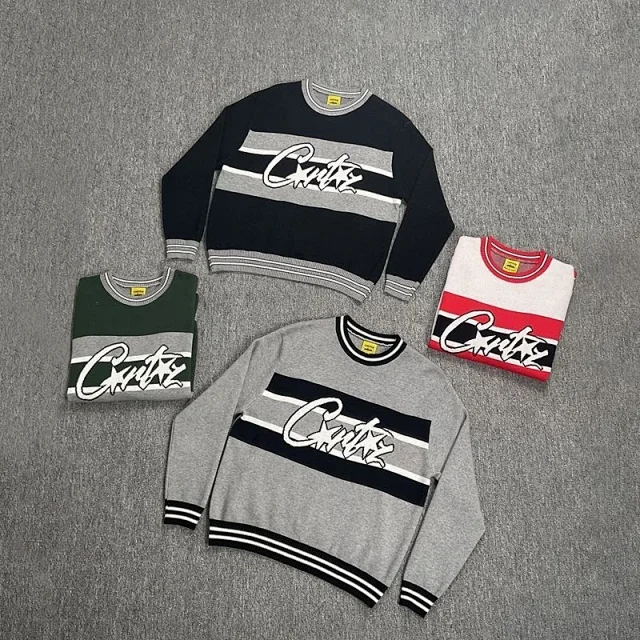 Corteiz Knitwear Striped logo crewneck knit sweater product detail image 2