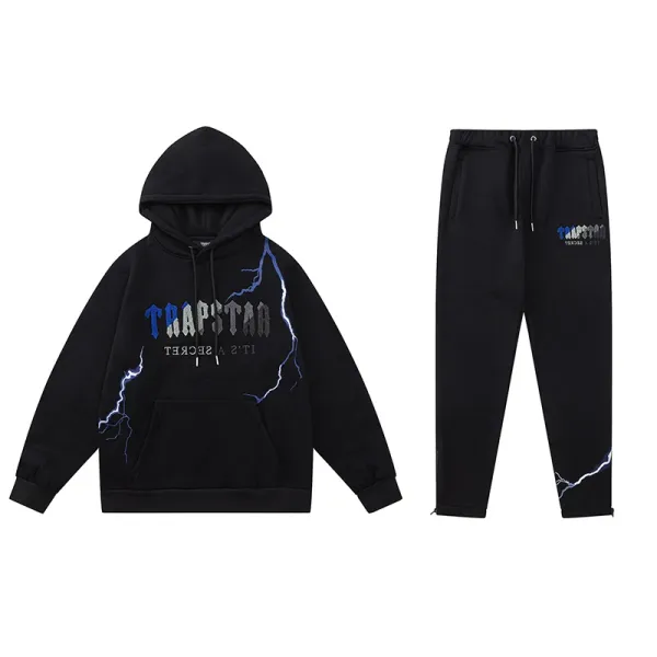 Trapstar Lightning Bolt Hoodie and Sweatpants Set Black - 1