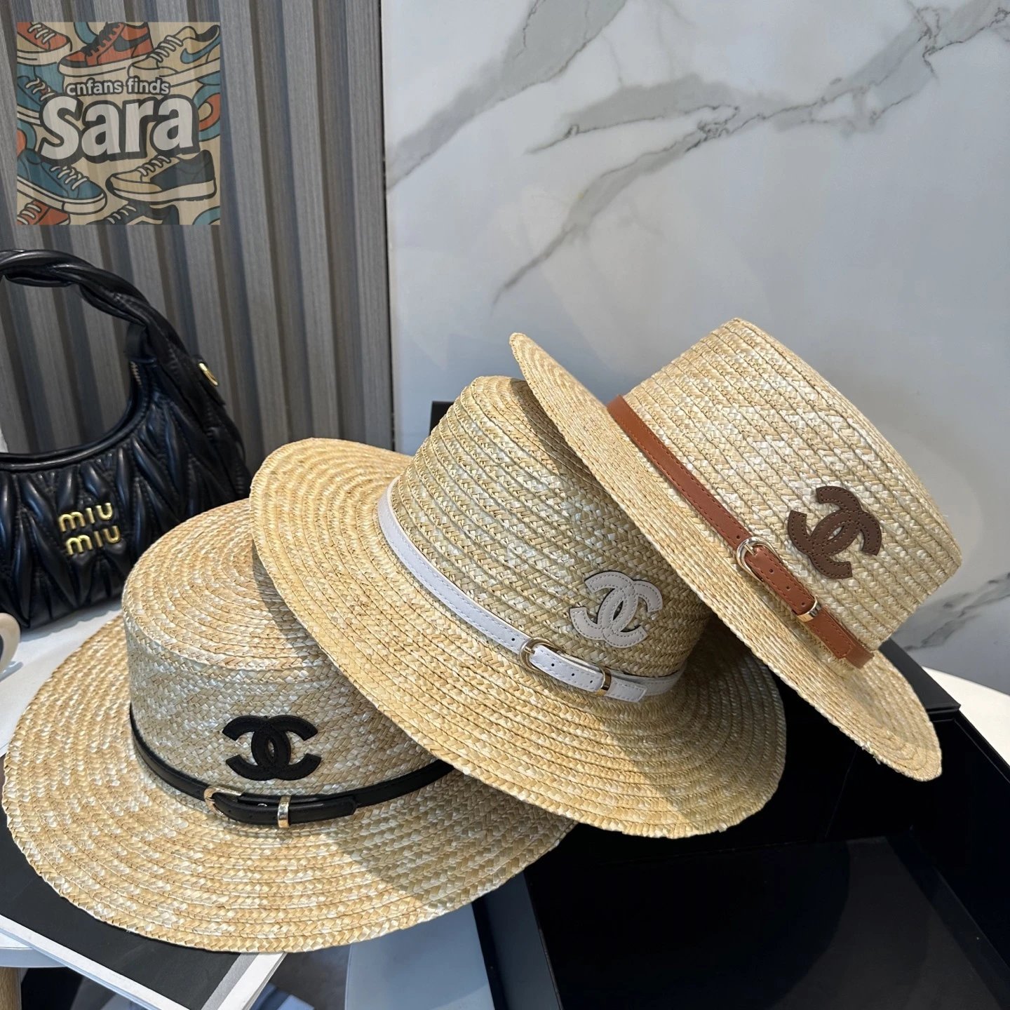 Chanel Straw Beige Logo Sun Ha