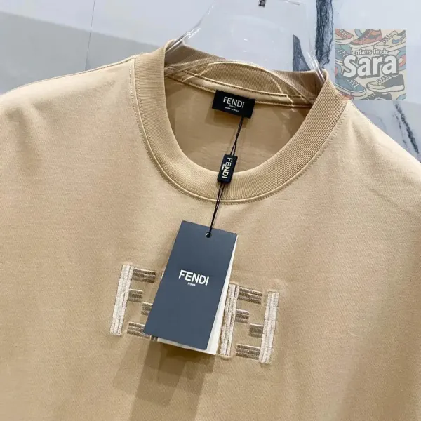 Fendi FF Logo Embroidered Gray T-Shirt - 17