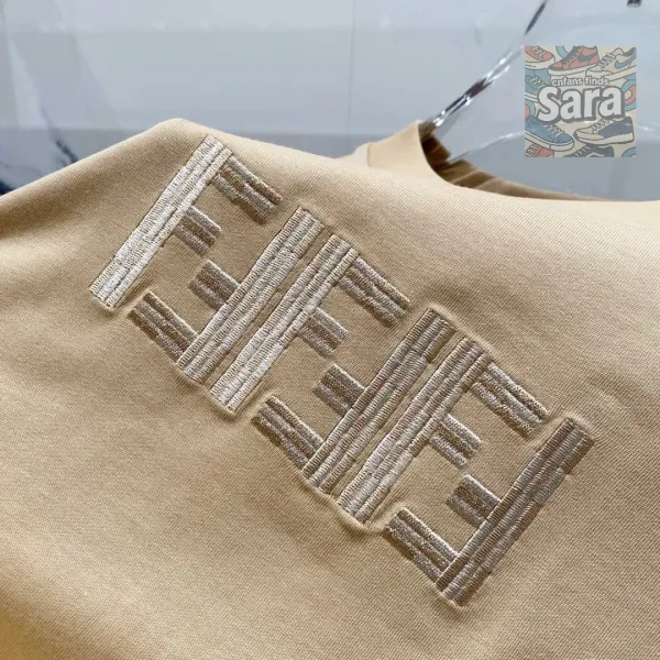 Fendi FF Logo Embroidered Gray T-Shirt - 20