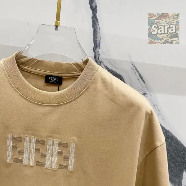 Fendi FF Logo Embroidered Gray T-Shirt - 19