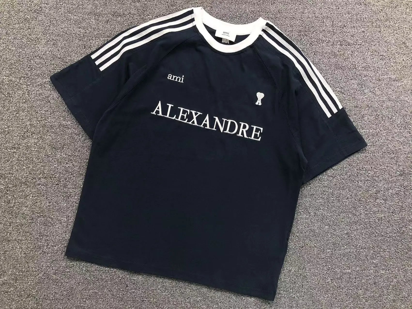AMI Paris Alexandre T-Shirt Navy with White Stripes