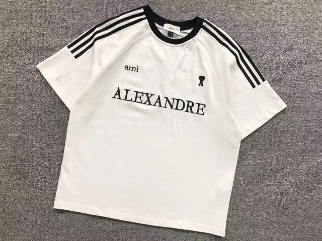 AMI Paris T-Shirts Alexandre Logo Striped Raglan T-Shirt product detail image 2