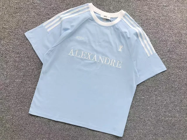 AMI Paris T-Shirts Alexandre Logo Striped Raglan T-Shirt product detail image 3
