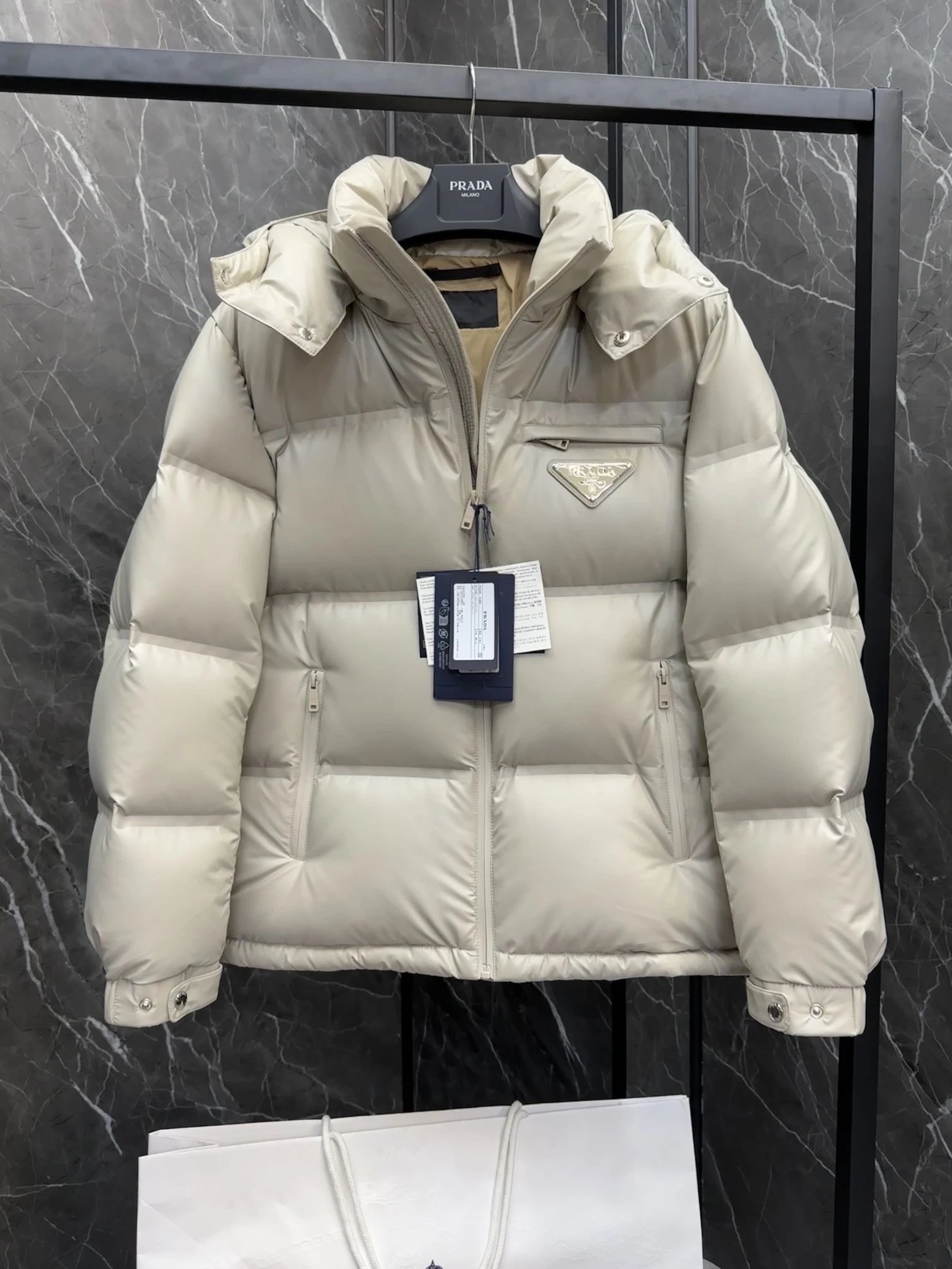 Prada Re-Nylon Down Jacket — white colorway — USFans Spreadsheet photo