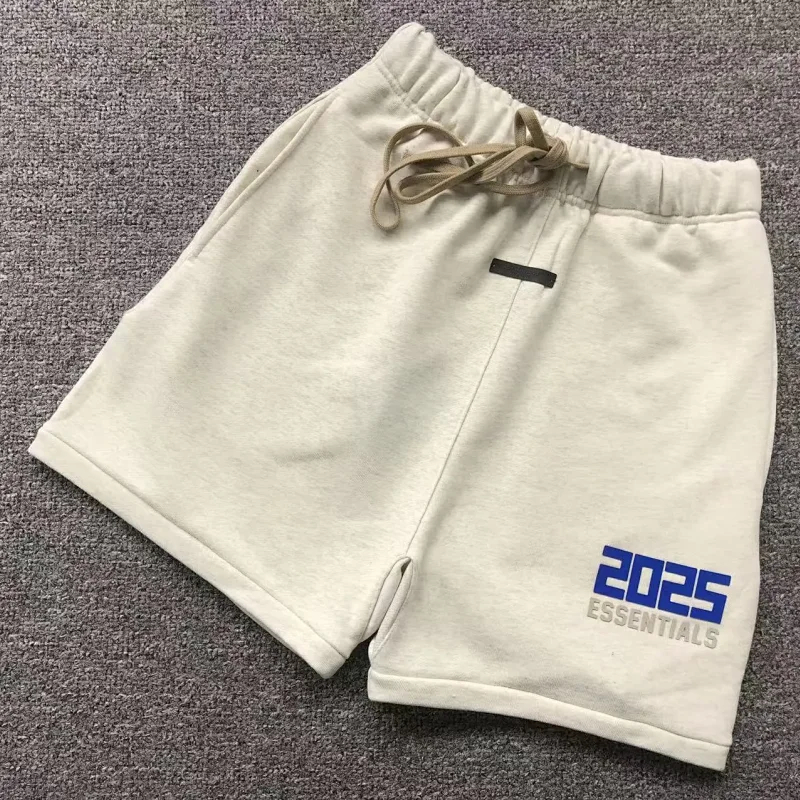 Essentials 2025 Digital Color-Block Print Off-White Mid-Length Sweat Shorts - rep Off-White