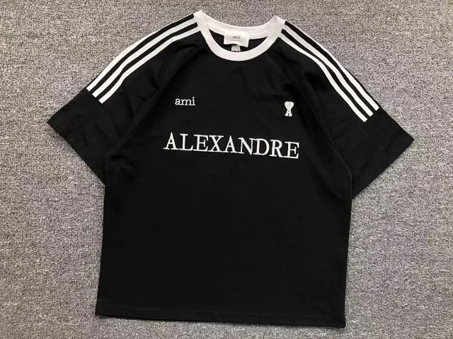 AMI Paris T-Shirts Alexandre Logo Striped Raglan T-Shirt product detail image 6
