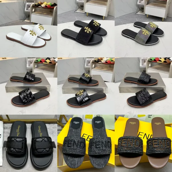 Fendi Logo-Embellished Denim Slide Sandals Gray Slippers - 3