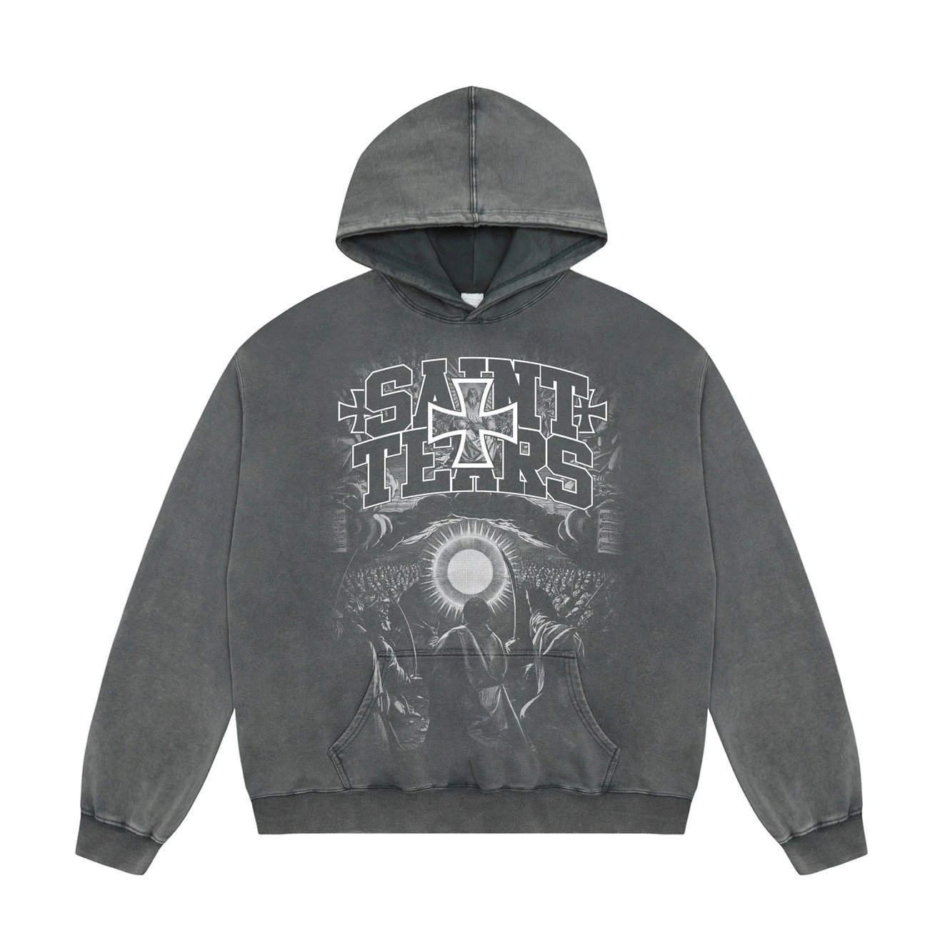Unbranded Hoodies & Sweatshirts Washed Graphic Pullover Hoodie with Kangaroo Pocket — 05