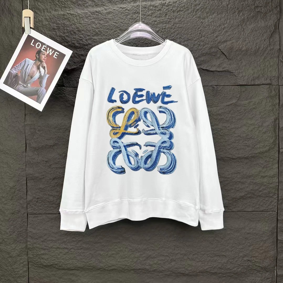 Loewe Logo Embroidered White Hoodie