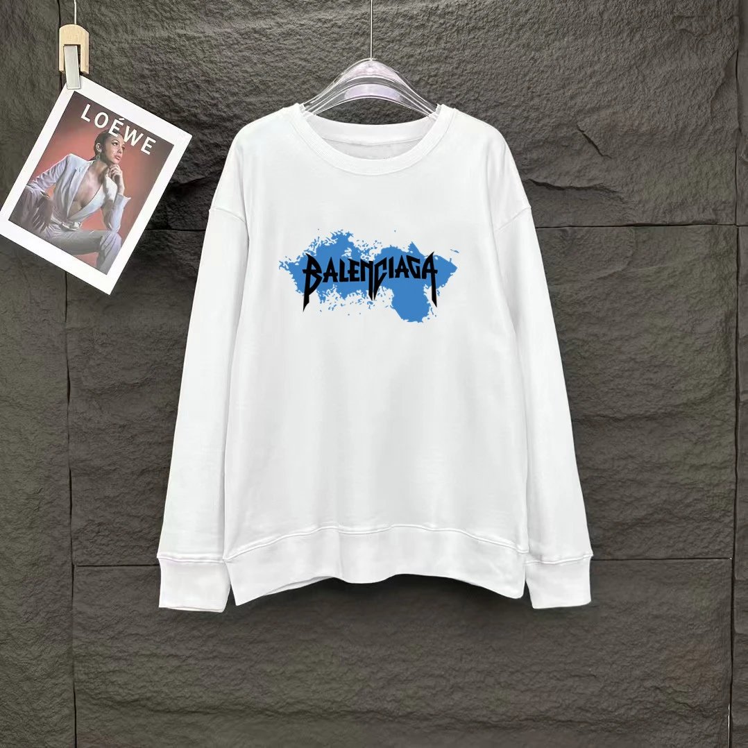 Balenciaga Logo Print Oversized Sweatshirt White Hoodie