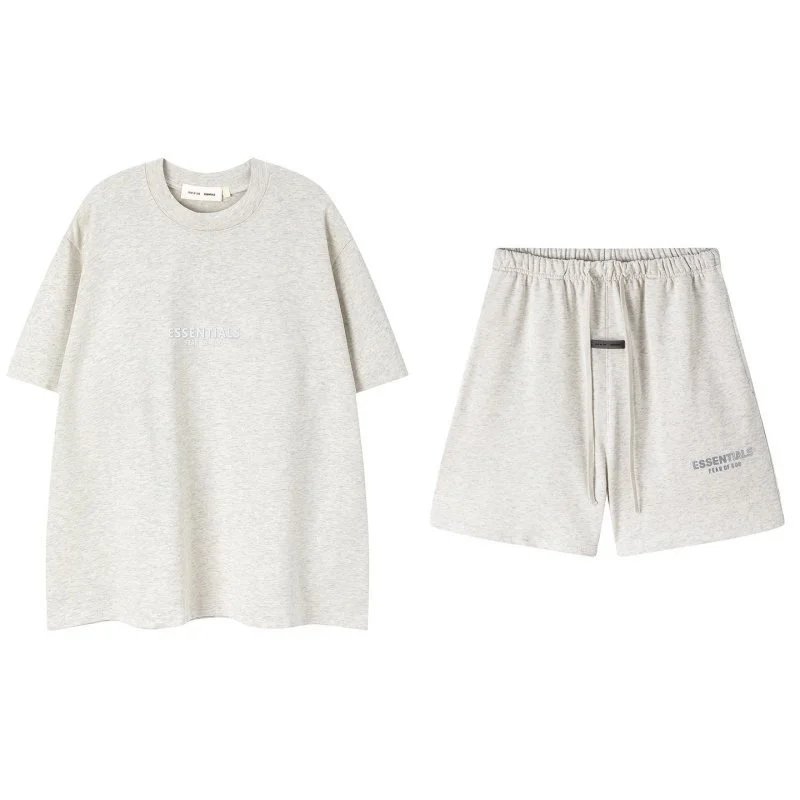 Fear of God Essentials Heather Gray Oversized T-Shirt and Drawstring Shorts Set - 14