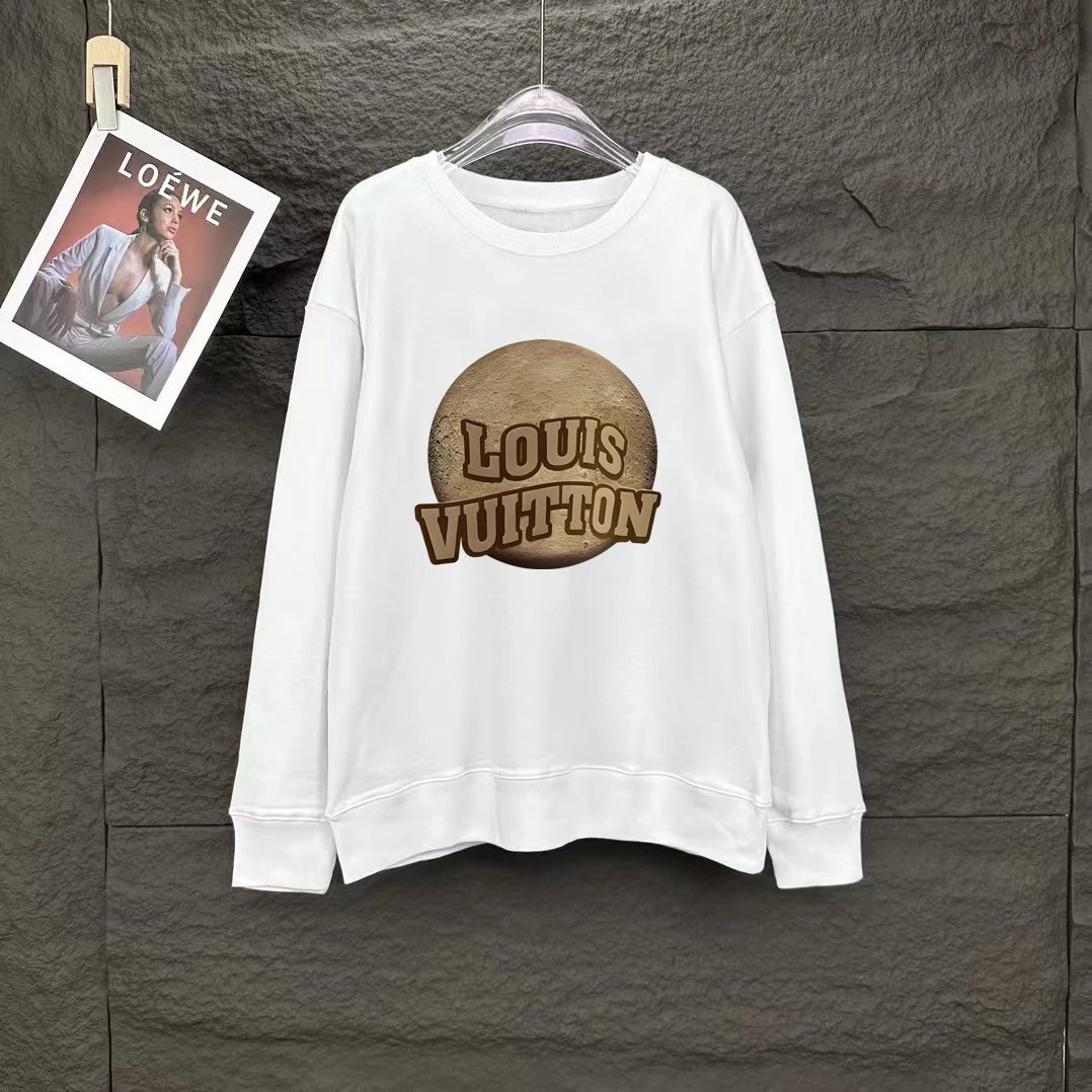 Design Louis Vuitton Logo Print White Oversized Sweatshirt Hoodie